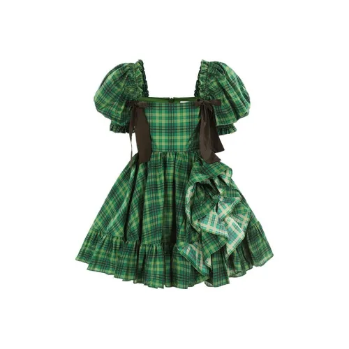 Selkie Коллекция FW23 Короткий рукав Платье Женское Зеленое Квадратное