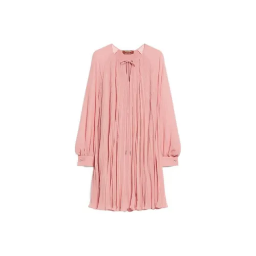 MaxMara Zulia Collection Sablé Georgette Расклешенное платье Длинное с рукавами Женское Розовое