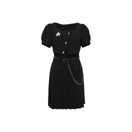 LOFT SHINE Черное Женское Короткое Платье с Рукавами