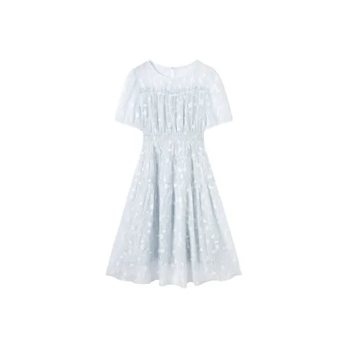 DIALOGUE Короткий рукав Платье Женское Серый Синий Маленький цветок