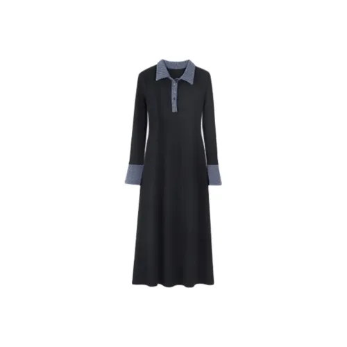 KEAB Длинное платье с длинными рукавами женское черное