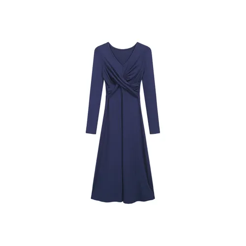 AFGGD Длинное платье с длинными рукавами женское синее