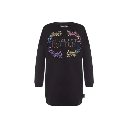 VERSACE SS23 Длинное платье с длинными рукавами женское черное