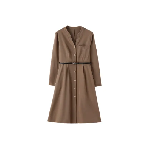 Mo Han Yi Mei Длинное платье с длинными рукавами женское хаки