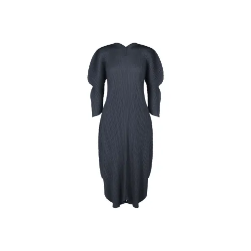 PLEATS PLEASE ISSEY MIYAKE FW24 Длинное платье с длинным рукавом женское морской синий