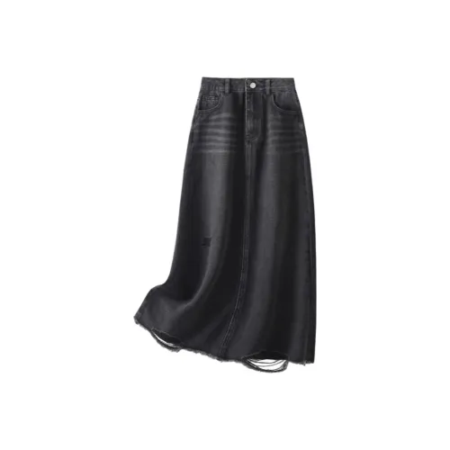 IHIMI Denim Long Skirt Women's Black