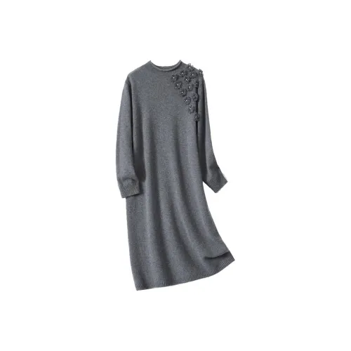 JINJU Длинное платье с длинными рукавами женское темно-серое