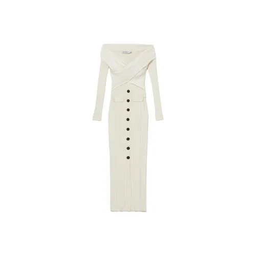 Self Портрет Длинное Платье с Длинными Рукавами Цвет Слоновая Кость Женское