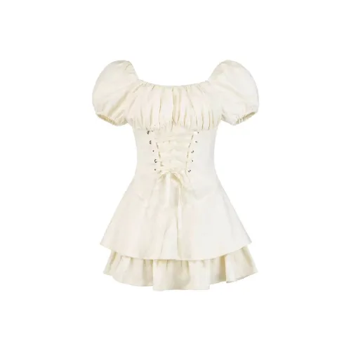 WOVLAS Короткий рукав Платье Женское Белое Принтерные Ленты Леггинсы