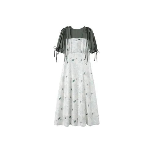 GULIANFEI Короткий рукав Платье Женское Зеленое