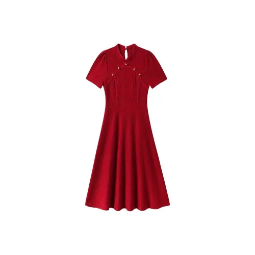GULIANFEI Короткий рукав Платье Женское Красное
