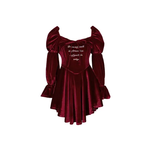 Girly Fancy Club Длинное платье с длинными рукавами женское бордового цвета