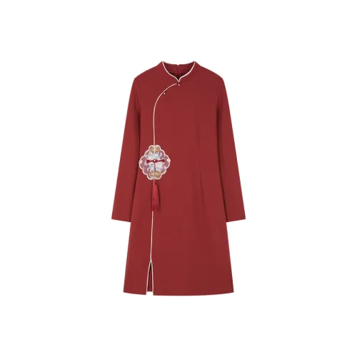 Mo Han Yi Mei Длинное платье с длинными рукавами женское китайское красное