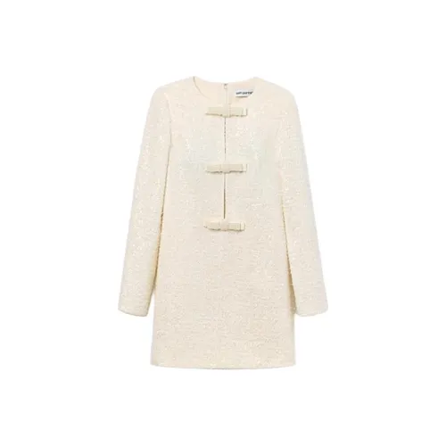 Self Портрет Длинное Платье с Длинными Рукавами Цвет Слоновая Кость Женское