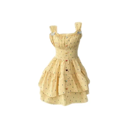 TIBINB Короткий рукав Платье Женское Лимон