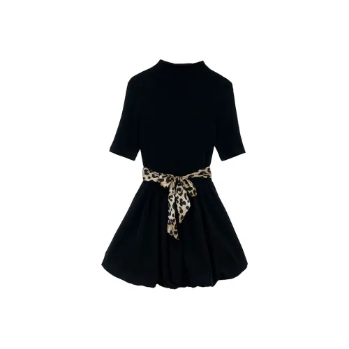 Icicofficial Короткий рукав Платье Женское Черное