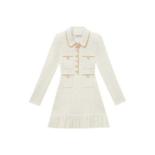 Self Портрет Длинное Платье с Длинными Рукавами Цвет Слоновая Кость Женское