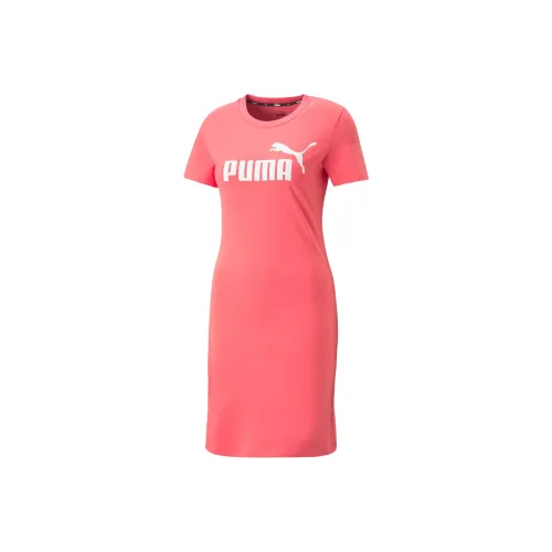 PUMA Robe T Рубашка Coupe Тонкий Essentials Femme Короткий рукав Платье Женские Розовый