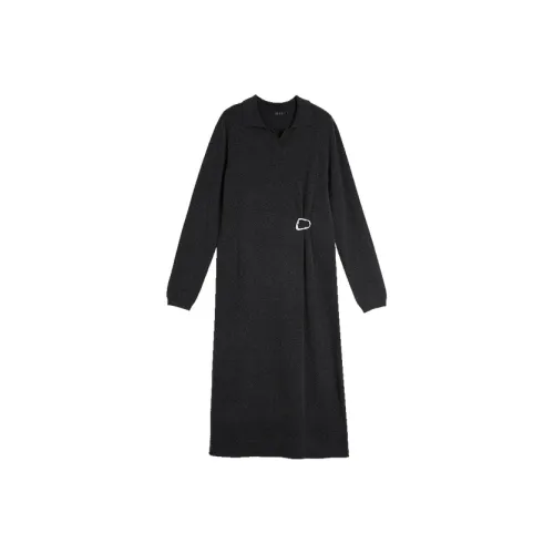 ELLE Длинное платье с длинными рукавами женское темно-серое