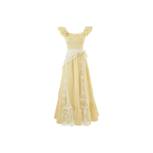 SYEEE WITH U Короткий рукав Платье Женское Элегантное Желтое