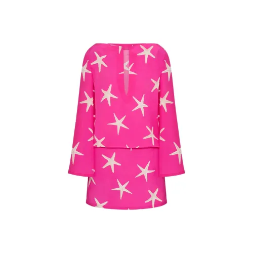 Valentino Длинное платье с длинными рукавами женское розовое