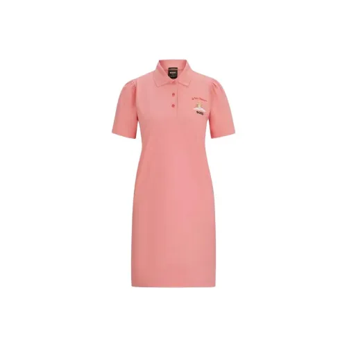HUGO BOSS Розовые Женские Платья с Коротким Рукавом