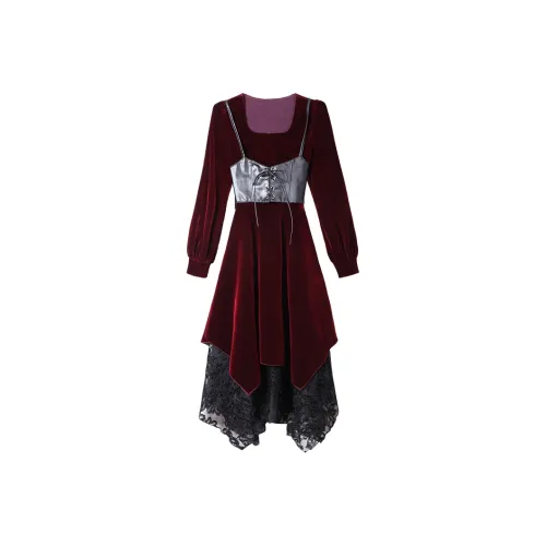 Sorrow Matsumoto Длинное платье с длинными рукавами женское бордовый