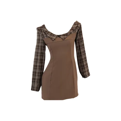 AFGGD Длинное платье с длинными рукавами женское кофейного цвета