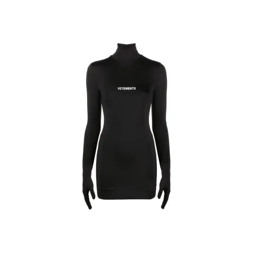 Vetements Черное Женское Длинное Платье с Длинными Рукавами