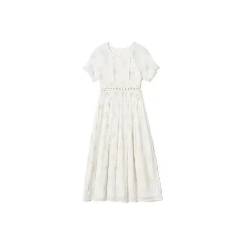 SNOWFORTE Короткий рукав платье женское морской солевой белый