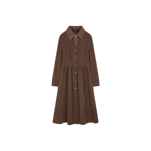 XWI Длинное платье с длинными рукавами женское темно-кофейное