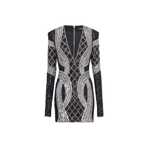 BALMAIN Черное Женское Длинное Платье с Рукавами
