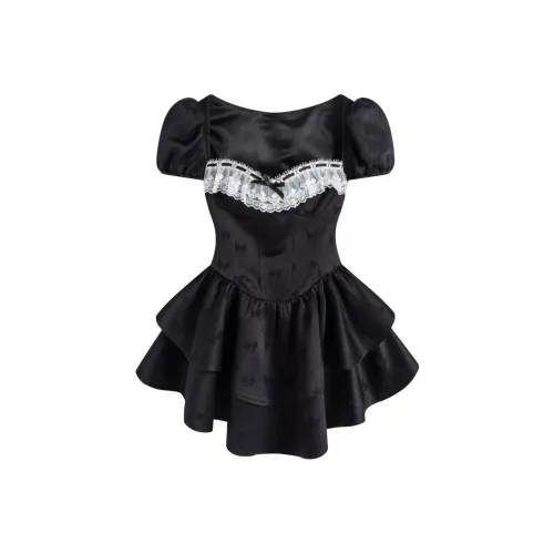 KEAB Короткий рукав Платье Женское Черное