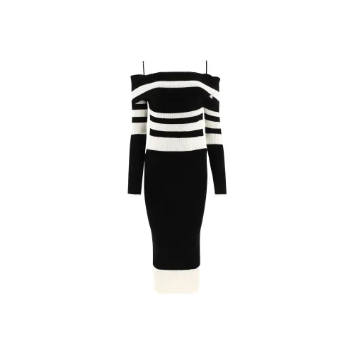 The Attico Черное Женское Длинное Платье с Рукавами