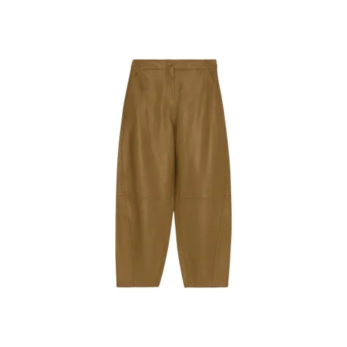 Yves Salomon SS24 Кожаные брюки Женские Хаки