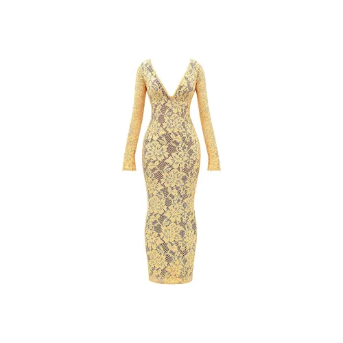 HOUSE OF CB Indiana Длинное Платье с Длинными Рукавами Женское Абрикос Абрикос