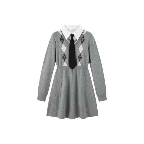 LEDIN Длинный рукав Платье Женское Погода Серый