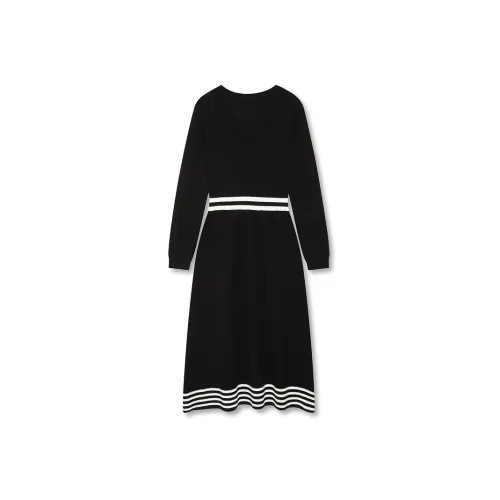 DKNY FW24 Длинное платье с длинными рукавами женское черное