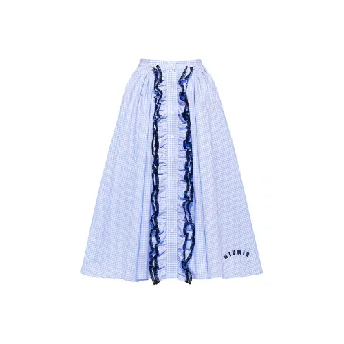 MIU MIU SS21 Повседневный Длинный Юбка Женские Синий
