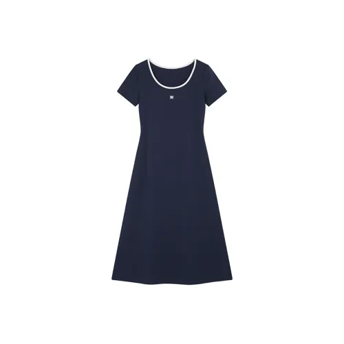Mo Han Yi Mei Короткий рукав Платье Женское Темно-синий