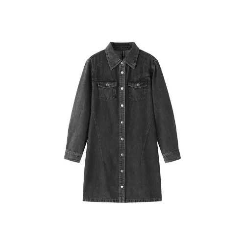 PEACEBIRD Длинное платье с длинными рукавами женское черное серое