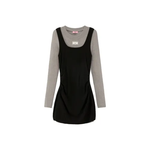 CHUU Длинное платье с длинными рукавами женское черное