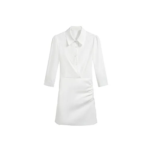 DOSOHEB Короткий рукав Платье Женское Белое