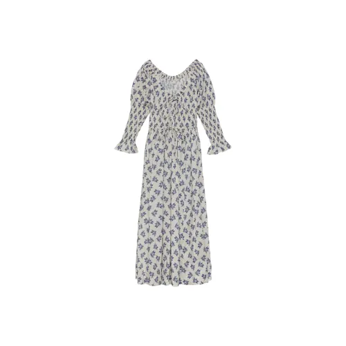 DOEN KAIRA Платье Длинное с длинными рукавами женское белое с синим цветком