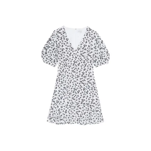 CLUB MONACO Короткий рукав Платье Женское Черный Белый с принтом