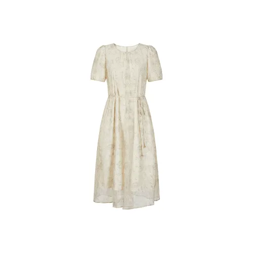 JZ. ANNAKRO Короткий рукав Платье Женское Цветочное Светлый Бежевый