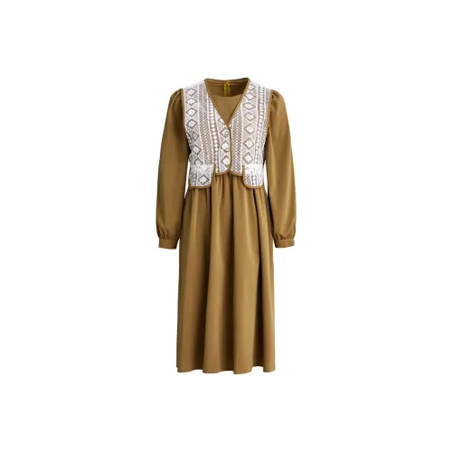VICTORIA VERA Длинное платье с длинными рукавами женское хаки