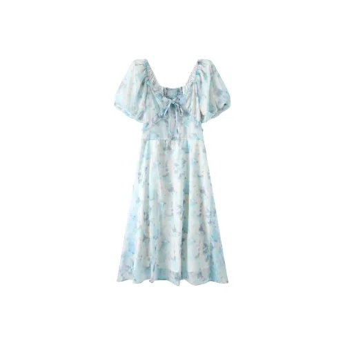 ZCDECO Короткий рукав Платье Женское Синее