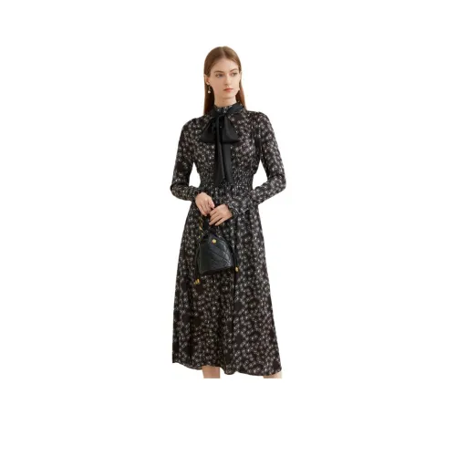 Anmani Длинное платье с длинными рукавами женское черное