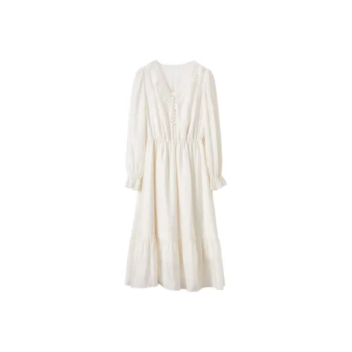 XIANGYING Длинное платье с длинными рукавами женское бежевый